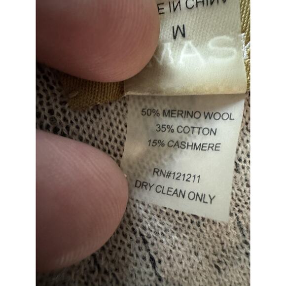 Wool Cashmere Sweater Coat Black White Boucle Button Front Damask M - Picture 7 of 12